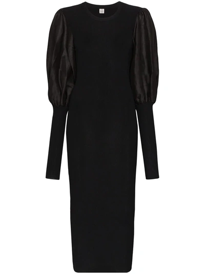 Totême Vignola Pouf Sleeve Midi Dress In Black