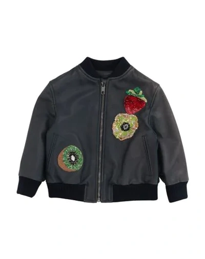 Dolce & Gabbana Babies' Leather Jacket In Dark Blue