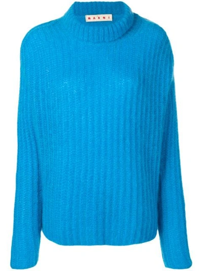 Marni Ribbed Chunky Knit Jumper In Blue