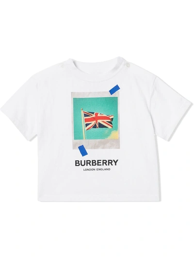 Burberry Babies' Polaroid Print Cotton T-shirt In White