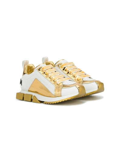 Dolce & Gabbana Kids' Super Queen Sneakers In Bianco/oro
