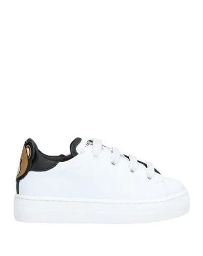 Moschino Kids' Teddy Logo Leather Sneakers In White