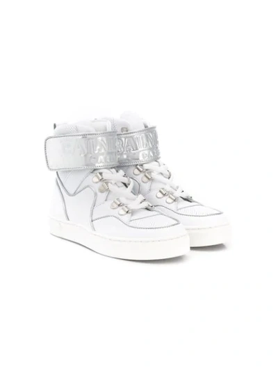 Balmain Kids' Leather Trainers In White