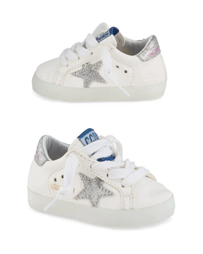 Golden Goose Old School Leather Sneakers, Toddler/kids In White/navy
