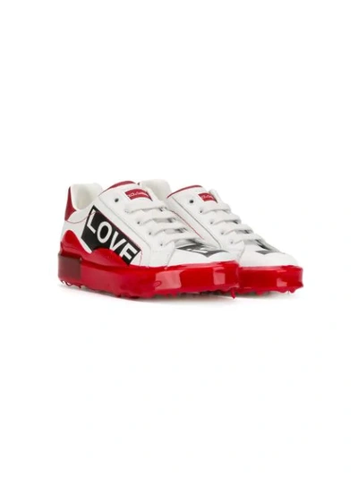 Dolce & Gabbana Kids' Portofino Printed Trainers In White/red