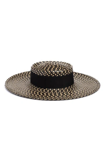 Eugenia Kim June Grosgrain-trimmed Faux Straw Hat In Sand/ Black