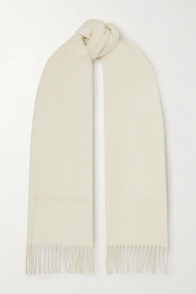 Bottega Veneta Fringed Embossed Cashmere Scarf In White