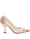 Fendi Colibrì Logo-print Mesh And Leather Pumps In Pink