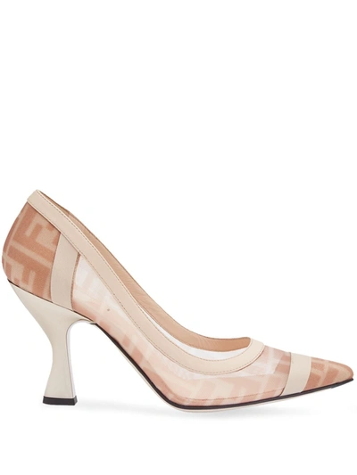 Fendi Colibrì Logo-print Mesh And Leather Pumps In Pink