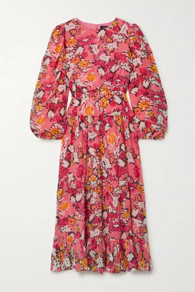 Saloni Isabel Floral-print Silk-georgette Midi Dress In Pink