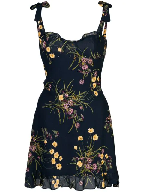 Reformation Christine Ruffled Floral-print Georgette Mini Dress In Navy |  ModeSens