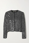 Alice And Olivia Kidman Crystal-embellished Sequined Silk Jacket In Black