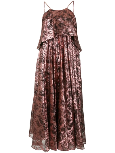 Halpern Metallic Burnout Halter Midi Dress In Pink,black,metallic