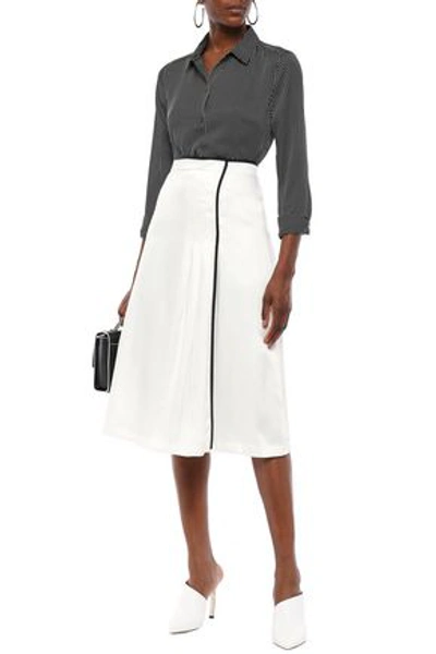 Equipment Amorette Pleated Silk-blend Satin Skirt In Off-white