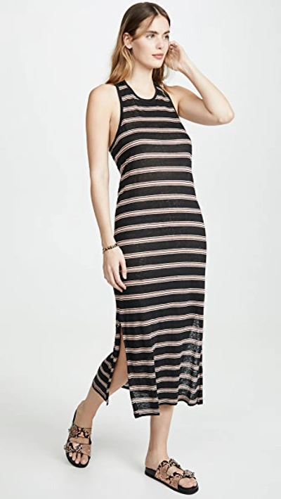 Joie Brellen Twist-back Striped Slub Linen-jersey Midi Dress In Caviar