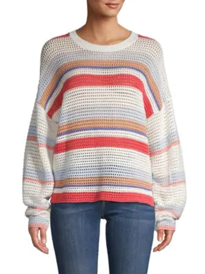 Joie Diza Striped Open-knit Cotton Sweater In Pink Multi