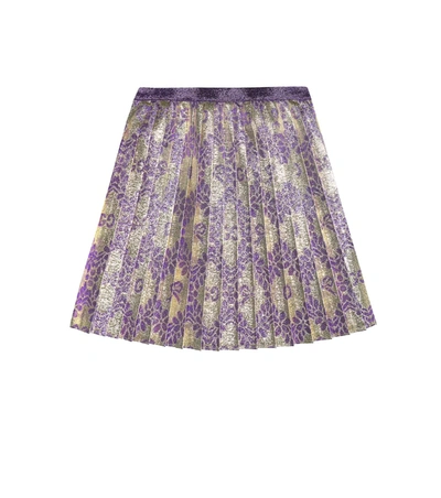 Gucci Kids' Pleated Brocade Skirt In Multicoloured