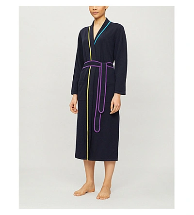 Chinti & Parker Neon Trim Cashmere-blend Dressing Gown In Navy Multi