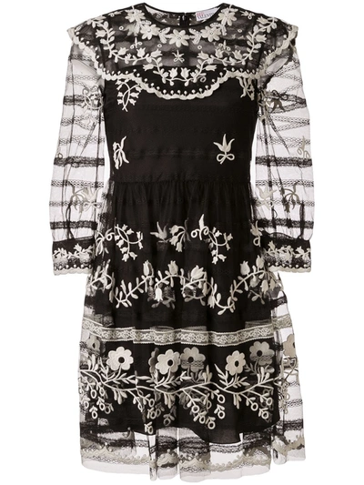 Red Valentino Embroidered Tulle Minidress In Black