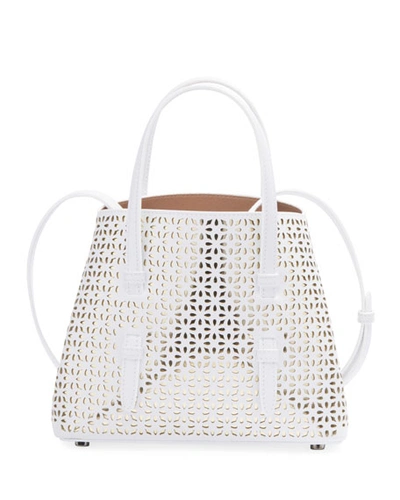 Alaïa Mina Mini Cutout Top Handle Bag In White/gold