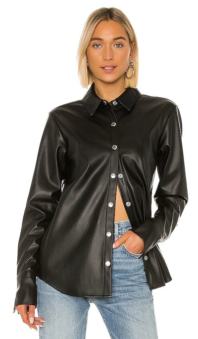 Alexander Wang T Stretch Washable Faux Leather Blouse In Black