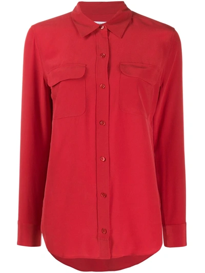 Equipment Patch-pocket Crepe De Chine Shirt In Red