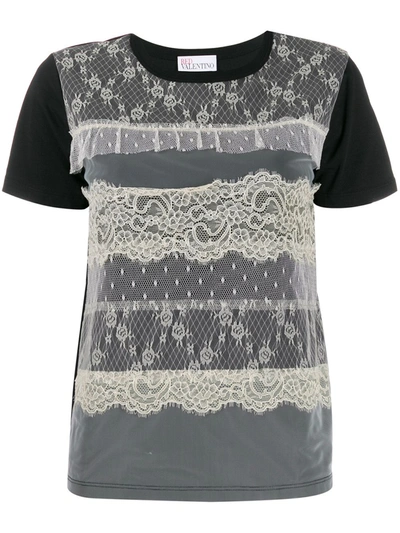 Red Valentino Lace-overlay T-shirt In Black