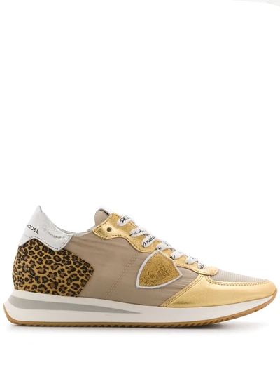 Philippe Model Low Top Leopard Print Trainers In Gold