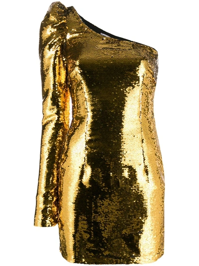 Amen Sequin One Sleeve Mini Dress In Gold