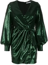 Amen Sequin Bishop Sleeve Cocktail Dress In Green