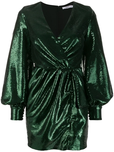 Amen Sequin Bishop Sleeve Cocktail Dress In Green