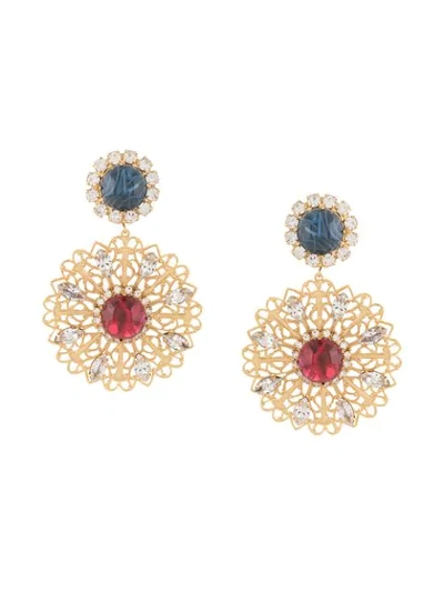 Kenneth Jay Lane Embellished Filigree Clip Earrings In Gold