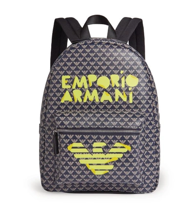 Emporio Armani Kids' All-over Eagle Print Backpack In Blue
