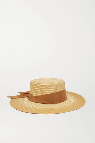 Sensi Studio Cordovez Grosgrain-trimmed Two-tone Toquilla Straw Hat In Tan