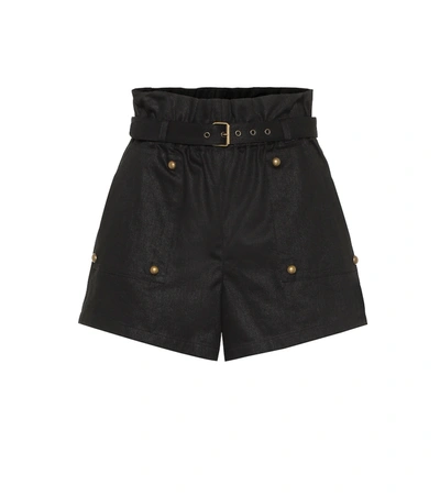 Saint Laurent Belted Cotton And Ramie-blend Twill Shorts In Black