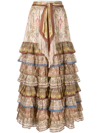 Zimmermann Freja Tiered Ruffled Paisley-print Silk Maxi Skirt In Neutral