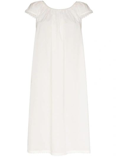 Pour Les Femmes Lawn Scalloped-trimmed Cotton Dress In White