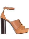 Chloé Brown C Ring 120 Leather Platform Sandals