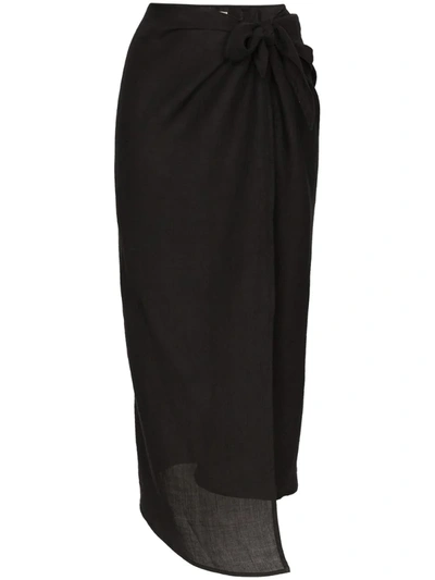 Anemone Wrap Front Midi Skirt In Black