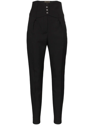 Saint Laurent High-waisted Front Crease Wool Trousers In Black