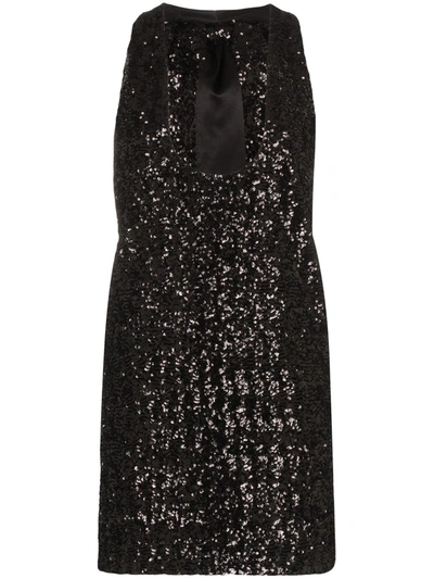 Saint Laurent Plunging Sequin Mini Dress In Black