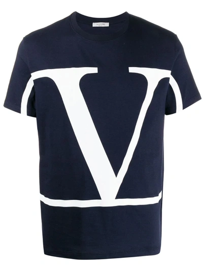Valentino Logo Crewneck T-shirt In Blue