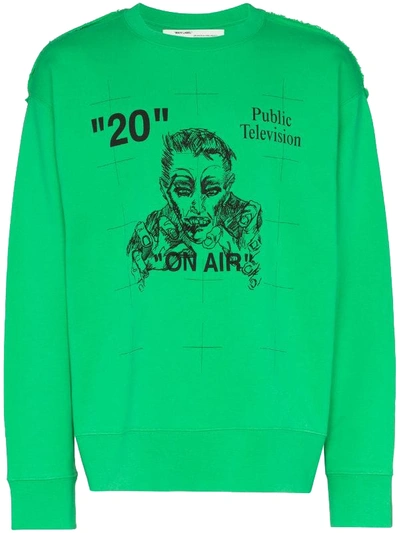 Pre-owned Off-white Public Television Sweatshirt Green/black
