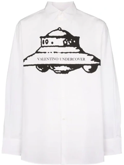 Valentino X Undercover Ufo-print Cotton Shirt In Bianco Stampa Navicella Vu Nero