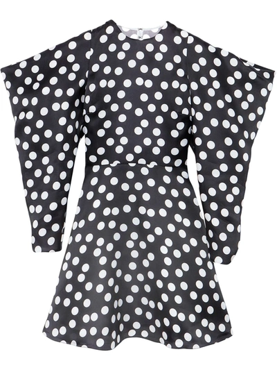 Carolina Herrera Bow-embellished Pleated Polka-dot Silk-gazar Dress In Black/white