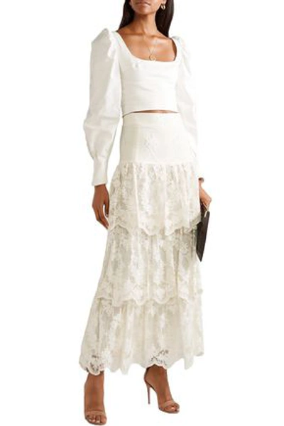 Brock Collection Sasi Tiered Embroidered Tulle Maxi Skirt In Ivory