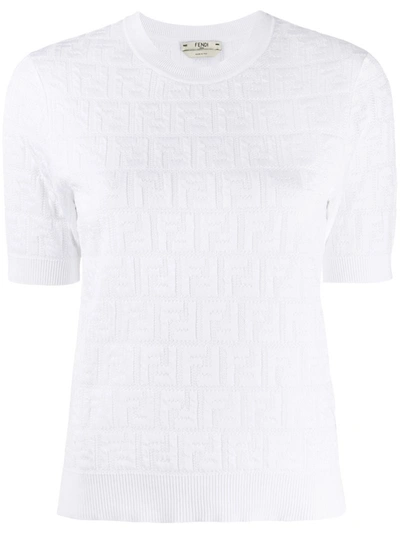 Fendi Ff Jacquard Cotton Blend Sweater In White