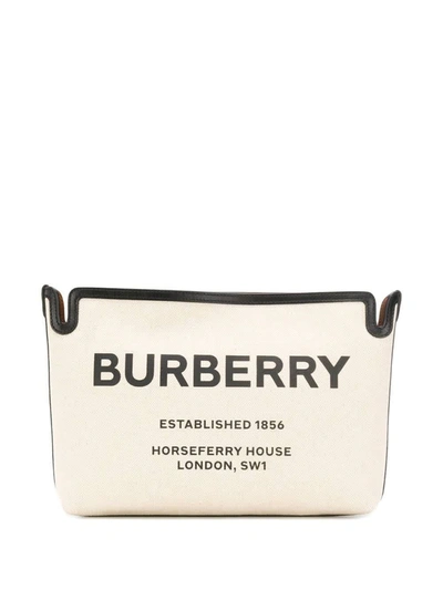 Burberry Brown Medium Horseferry Print Canvas Clutch In Brown,two Tone
