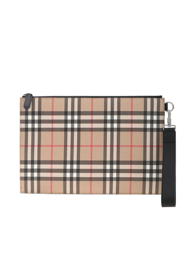 Burberry Edin Clutch Bag With Vintage Check Print In Beige