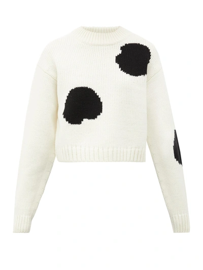 Tibi Cropped Polka Dot-intarsia Wool-blend Sweater In White